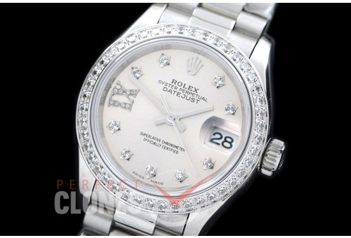R28DJS-706D 279136RBR Datejust Ladies 28mm SS/SS Diam/President Silver Diam ETA 2671