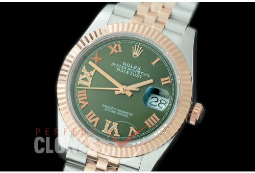 R36DJTR-530F BP Datejust 36 120231 SS/RG Fluted/Jubilee 2019 Olive Green Roman/Diam A-2824