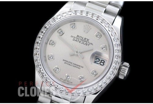 R28DJS-701D 279136RBR Datejust Ladies 28mm SS/SS Diam/President Silver Diam ETA 2671