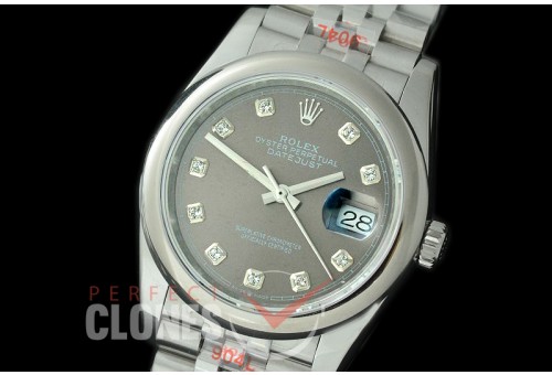 R36DJS-313S GMF 126234 SS/SS Smooth/Jubilee Dark Rhodium Grey Diam Asian 2824 904L Steel 