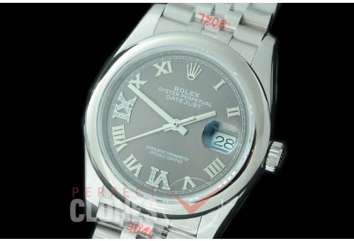 R36DJS-328S GMF 126234 SS/SS Smooth/Jubilee Dark Rhodium Grey Roman/Diam Asian 2824 904L Steel 