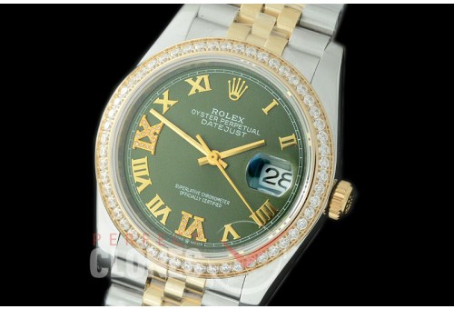 R36DJT-529Y 126283RBR SS/YG Diam/Jubilee 2019 Olive Green Roman-Diam A-2824
