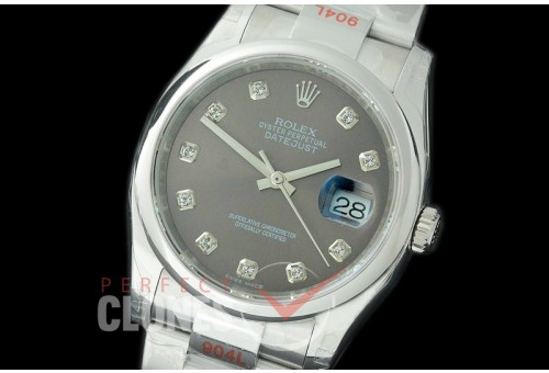 R36DJS-384S GMF 126234 SS/SS Smooth/Oyster Dark Rhodium Grey Diam SA 3135 904L Steel 
