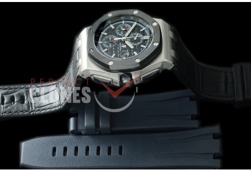 0 0 AAP00098 26411 Royal Oak Offshore SS/LE Black-Blue A-3126 Free Rubber Strap
