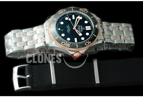 0 OM300M-036S 2018 Basel Seamaster Diver 300M SS/RG Black Asian 2824 Mod 8800 Free Nato Strap 