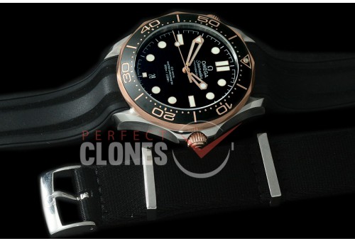 0 OM300M-036R 2018 Basel Seamaster Diver 300M SS/RG/RU Black Asian 2824 Mod 8800 Free Nato Strap 