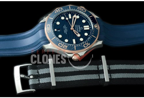0 OM300M-037R 2018 Basel Seamaster Diver 300M SS/RG Blue Asian 2824 Mod 8800 Free Nato Strap 