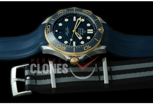 0 OM300M-042R 2018 Basel Seamaster Diver 300M SS/YG/RU Blue Asian 2824 Mod 8800 Free Nato Strap 