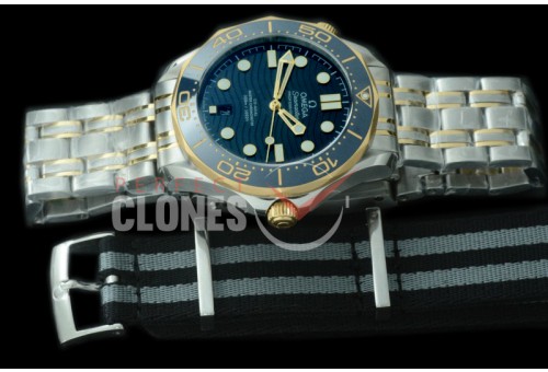 0 OM300M-042S 2018 Basel Seamaster Diver 300M SS/YG Blue Asian 2824 Mod 8800 Free Nato Strap 