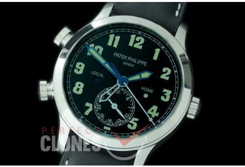 PP-5524-101 GRF Calatrava Pilot Travel Time 5524G-001 SS/LE Black Asian Custom Calibre 324 S C FUS