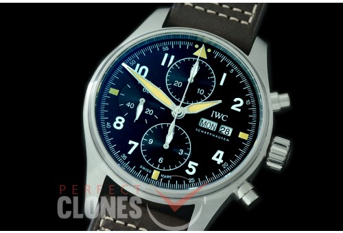 0 0 0 0 0 IWP00089 Pilot Chronograph 387903 Spitfire SS/LE Black A-7750
