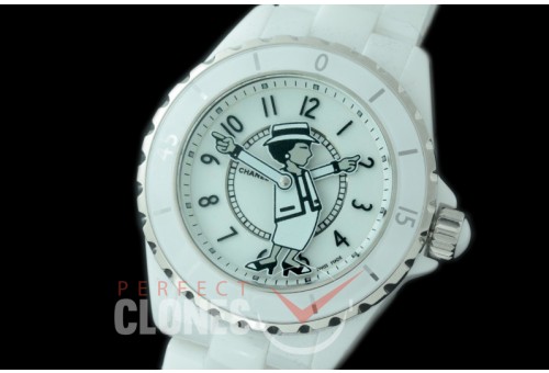 0 0 CHA-38-503 KOR-F New J12 H5241 Mademoiselle Coco CER/CER White A-2892 Mod to Chanel Calibre