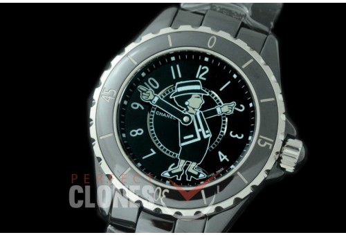0 0 CHA-38-503B KOR-F New J12 H5242 Mademoiselle Coco CER/CER Black A-2892 Mod to Chanel Calibre