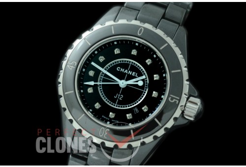 0 0 CHA-38-550B KOR-F New J12 33mm H0682 CER/CER Black Diam Swiss Quartz 