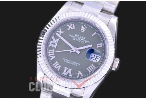 R36DJS-579 BP Datejust 36 126234 SS/SS Fluted/Oyster 2019 Green Roman-Diamonds A-2824