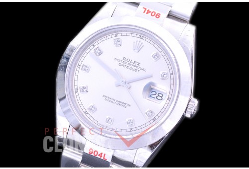 0 0 R41DJS-361 GMF 904L Steel 126334 Smooth/Oyster SS/SS Silver Diamonds Asian 2824 
