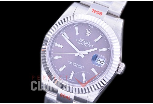 0 0 R41DJS-353F GMF 904L Steel 126334 Fluted/Oyster SS/SS Rhodium Grey Sticks Asian 2824 