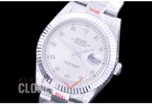 0 0 R41DJS-361F GMF 904L Steel 126334 Fluted/Oyster SS/SS Silver Diamonds Asian 2824