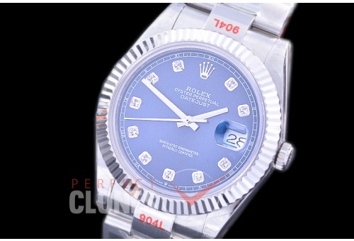 0 0 R41DJS-364F GMF 904L Steel 126334 Fluted/Oyster SS/SS Blue Diamonds Asian 2824