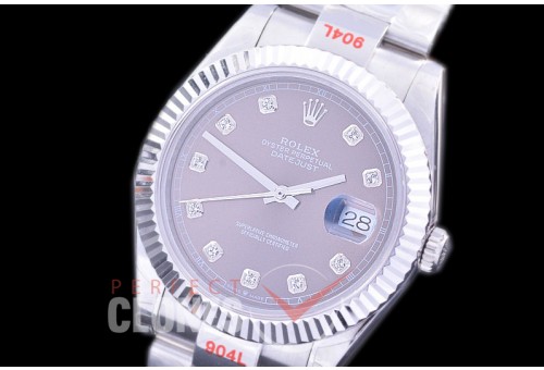0 0 R41DJS-363F GMF 904L Steel 126334 Fluted/Oyster SS/SS Rhodium Grey Diamonds Asian 2824