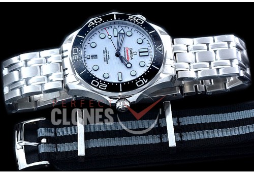 0 OM300M-034S 2018 Basel Seamaster Diver 300M SS/SS White Asian 2824 Mod 8800 Free Nato Strap 