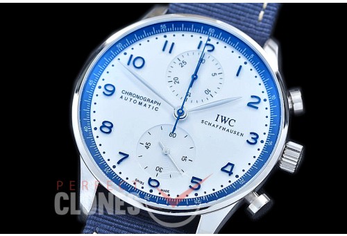 IWPG00042 YLF 371492 Bucherer 1888 Limited Edtion Portugese Chrono SS/NY White/Blue A-7750