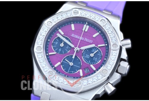 APROCL-315 Royal Oak Offshore Ladies 26231 SS/RU Purple Sticks Jap Chronograph Quartz 