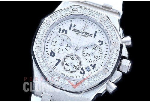 APROCL-301 Royal Oak Offshore Ladies 26231 SS/RU White Jap Chronograph Quartz 