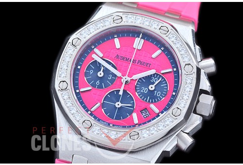 APROCL-314 Royal Oak Offshore Ladies 26231 SS/RU Peach Red Sticks Jap Chronograph Quartz 