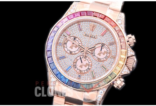 RLDUB00016 JHF Daytona Everose Rainbow 116598 RBOW YG/YG Champagne Gold Diamond Crested Dial A7750