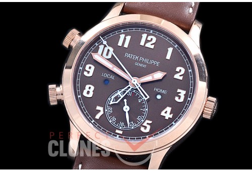 PP-5524-108 GRF Calatrava Pilot Travel Time 5524R-001 RG/LE Brown Asian Custom Calibre 324 S C FUS