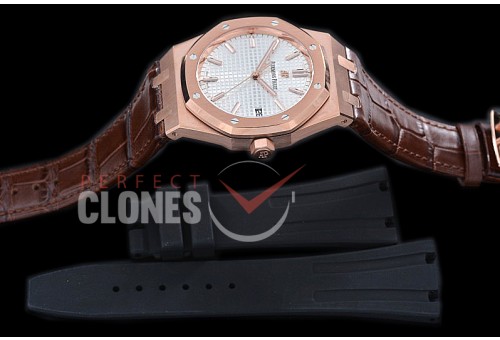 0 0 0 AP15500-121L OMF AP15500OR Royal Oak Automatic SS/SS White Miyota Asian Clone Calibre 4302 28800bph - Free Rubber Strap !!