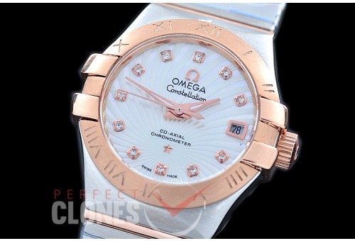 0 OMCON-27-126 Constellation Co Axial 27mm Automatic SS/RG White Fan Diamonds Miyota 8205/Mod 8520