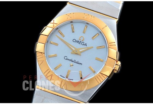 0 OMCON-28-151 Constellation Manhattan Quartz 28mm SS/YG White Sticks Swiss Quartz