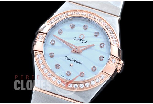 0 OMCON-28-212D Constellation Manhattan Quartz 28mm SS/RG White Wavy Diamonds Swiss Quartz