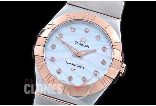 0 OMCON-28-212 Constellation Manhattan Quartz 28mm SS/RG White Wavy Diamonds Swiss Quartz