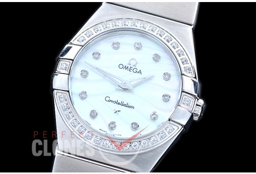 0 OMCON-28-112D Constellation Manhattan Quartz 28mm SS/SS White Wavy Diamonds Swiss Quartz