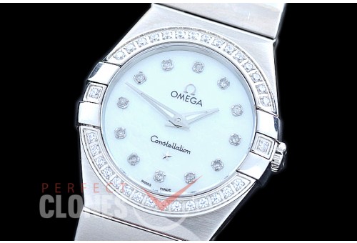 0 OMCON-28-111D Constellation Manhattan Quartz 28mm SS/SS White Diamonds Swiss Quartz