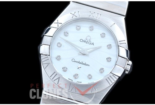 0 OMCON-28-112 Constellation Manhattan Quartz 28mm SS/SS White Wavy Diamonds Swiss Quartz