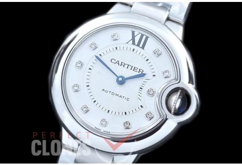 0 0 CARBA-33-208S V6F Ballon de Cartier Midsize 33 SS/SS White Diamonds Miyota NL05 Mod to Cali 076