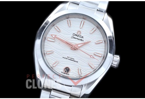 OMAT34-002 XF/VSF 34.5 Ladies Aqua Terra Date Automtaic SS/SS White/R-Gold Sticks A-2824/Mod 8800