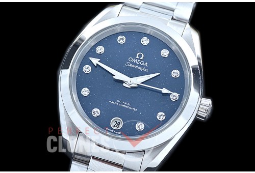 OMAT34-018 XF/VSF 34.5 Ladies Aqua Terra Date Automtaic SS/SS Blue Cosmos Diamond A-2824/Mod 8800