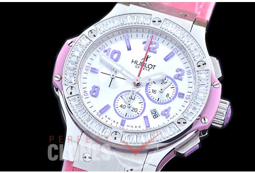 0 0 HB38-0018 Big Bang Ladies Tutti Frutti Chrono SS/SQRB/LE White/Light Purple Jap OS 20 Quartz 