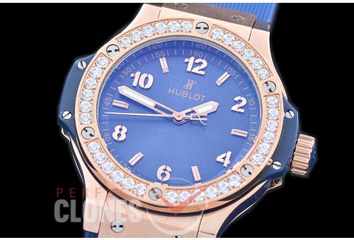 0 0 HB38-0513D Big Bang Ladies 38mm RG/DIAM/LE Blue Jap OS 20 Quartz 