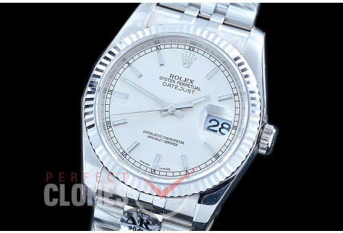 R36DJS-951 ARF/JF V3 126234 SS/SS Fluted/Jubilee Silver Sticks SH 3135 904L Steel 