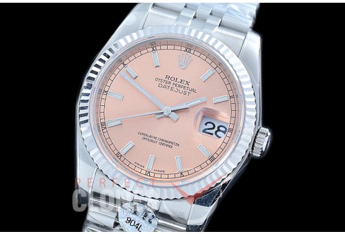 R36DJS-956 ARF/JF V3 126234 SS/SS Fluted/Jubilee Salmon Pink Sticks SH 3135 904L Steel 