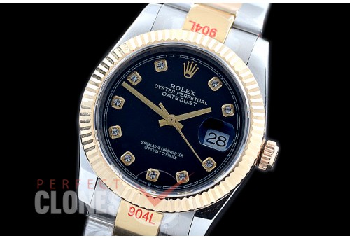 R36DJT-312 GMF 126233 SS/YG Fluted/Oyster Black Diamonds A-2824 904L Steel