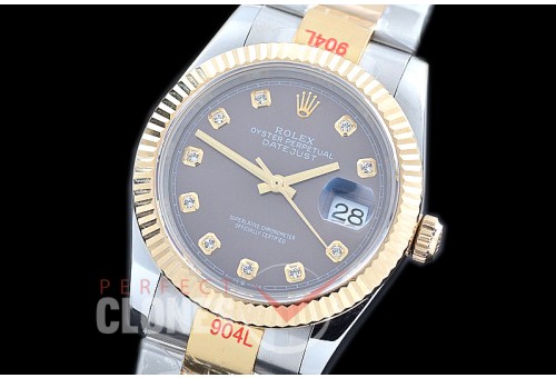 R36DJT-313 GMF 126233 SS/YG Fluted/Oyster Dark Rhodium Diamonds A-2824 904L Steel