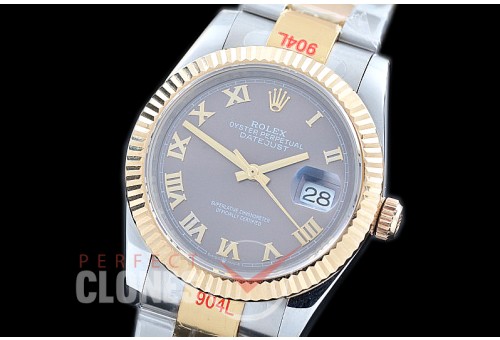 R36DJT-323 GMF 126233 SS/YG Fluted/Oyster Dark Rhodium Roman A-2824 904L Steel