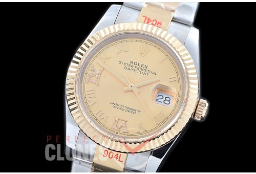 R36DJT-328 GMF 126233 SS/YG Fluted/Oyster Gold Roman-Diamonds A-2824 904L Steel